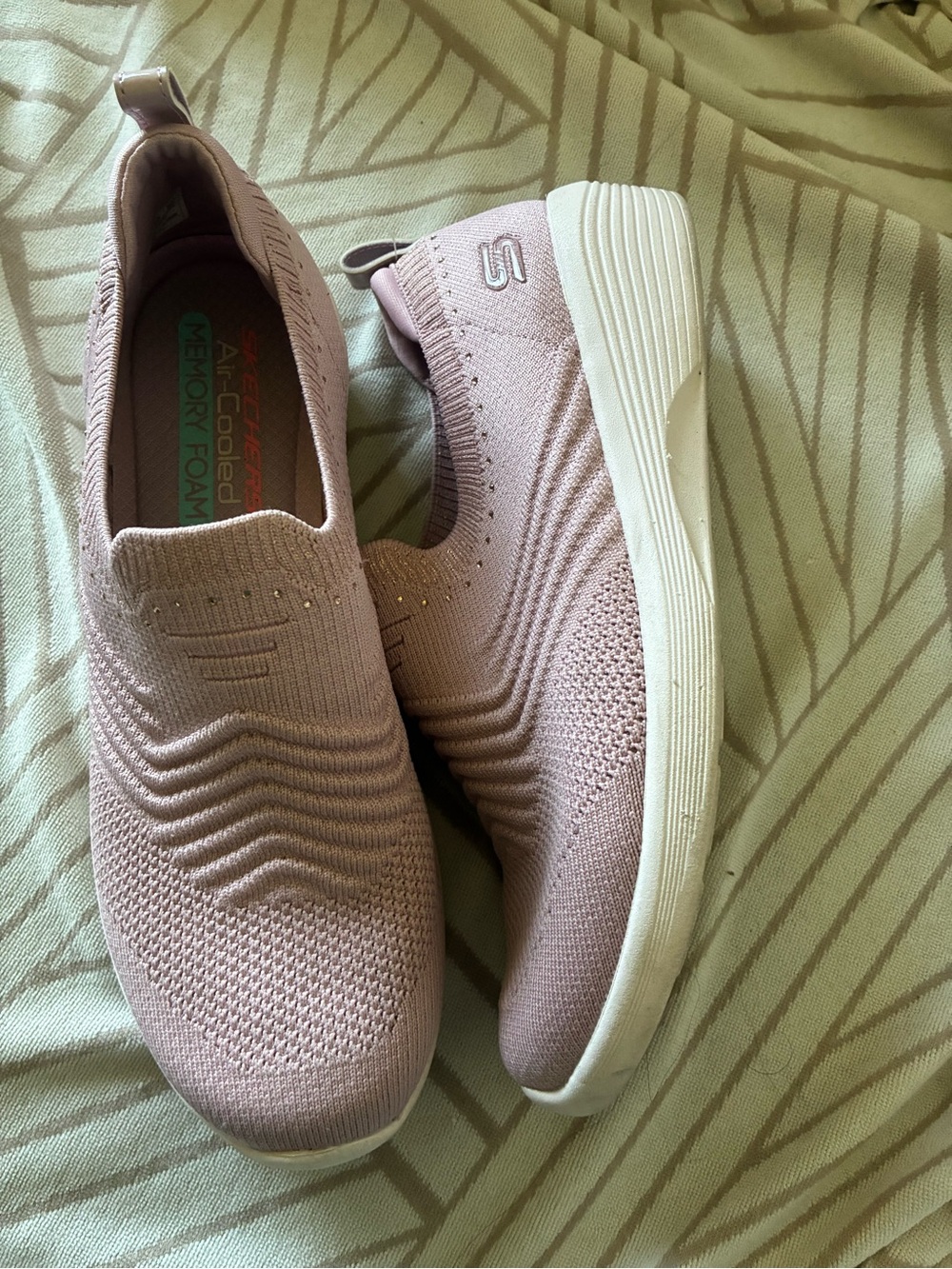 Skechers Slip-On Knit Sneakers in Blush Pink and White
